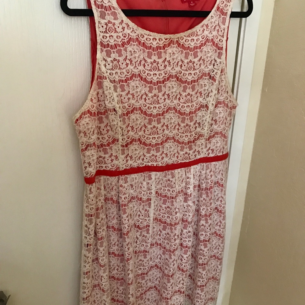 ELLE Coral and Cream Lace Overlay Dress